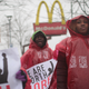 McDonalds workers and their supporters protest outside of a company-owned restaurant on April 3, 2018 in Chicago, Illinois.
